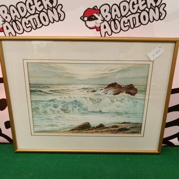 Signed original watercolour painting of a dramatic coastal seascape.