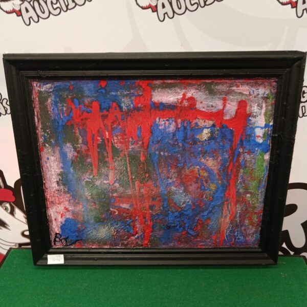 Colourful abstract mixed media painting "Essence of Life" on display.