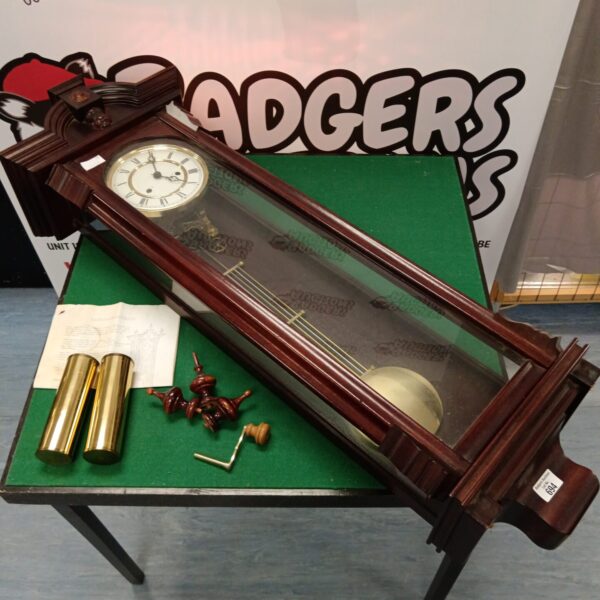 Antique Julian Stanton Vienna regulator wall clock in mahogany.