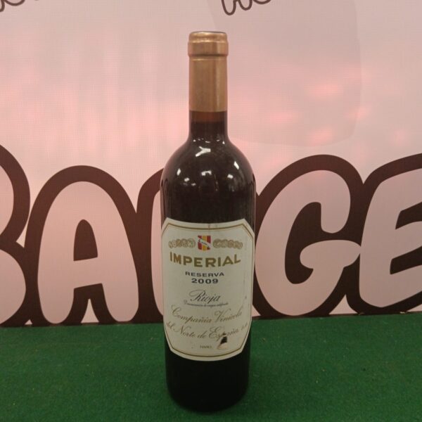 Bottle of Cune Imperial Reserva 2009 Rioja wine with label visible.