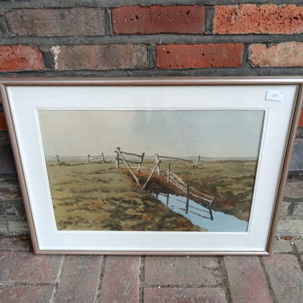 Vintage L H Walker watercolour painting of a river landscape.