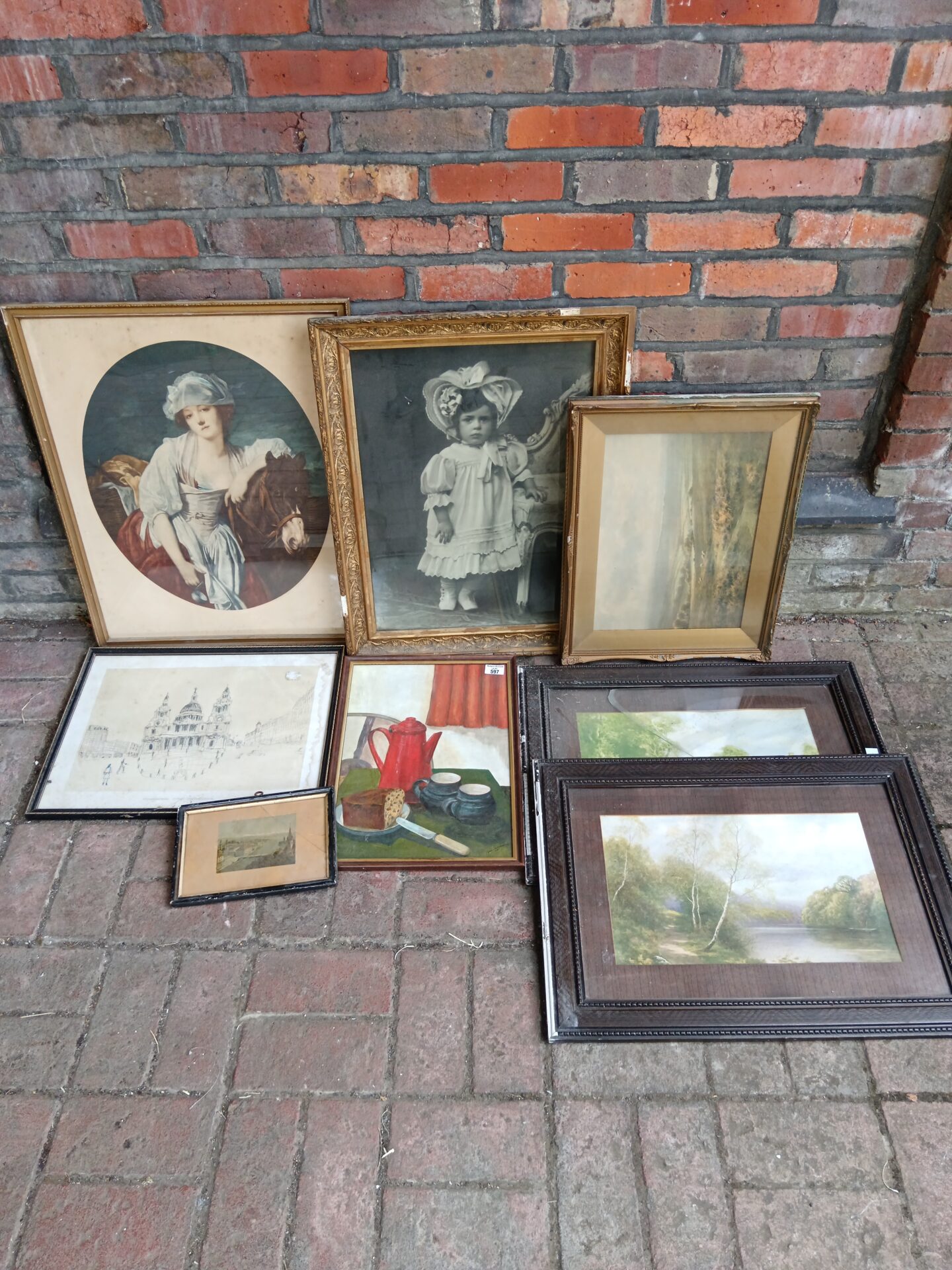 597 Collection of vintage framed prints including Stephen Wiltshire