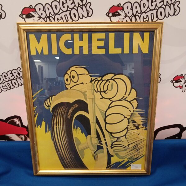 Vintage framed Michelin Man advertising print with gilt frame.