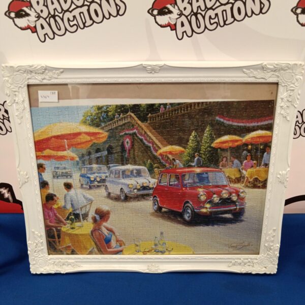 Framed Tony Smith classic Mini Cooper jigsaw puzzle, vintage design.