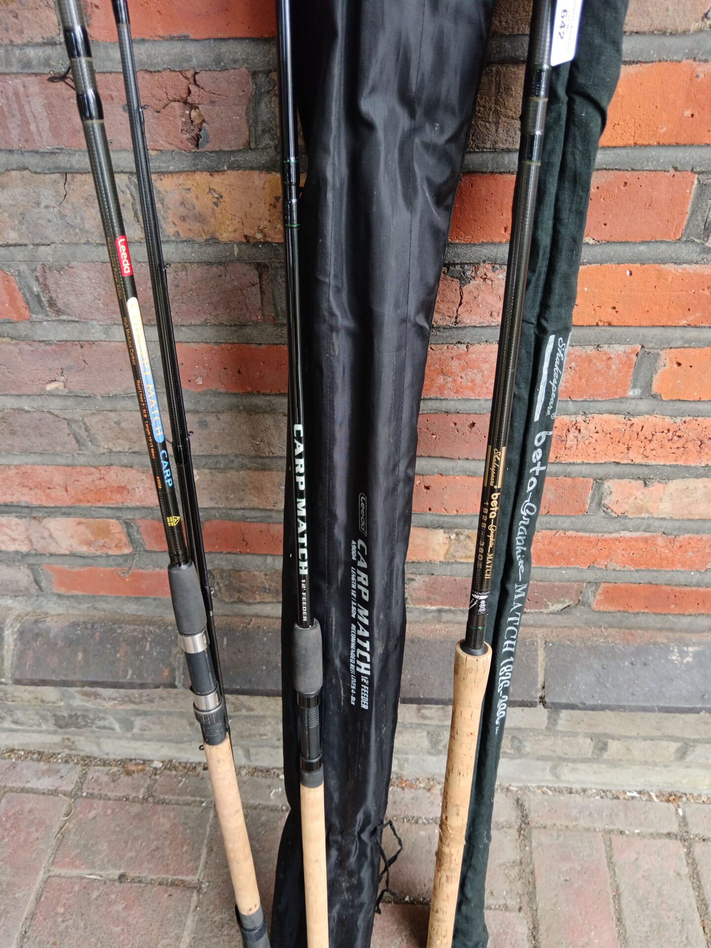 642 Three fishing rods including Leeda, shakespeare & carp match