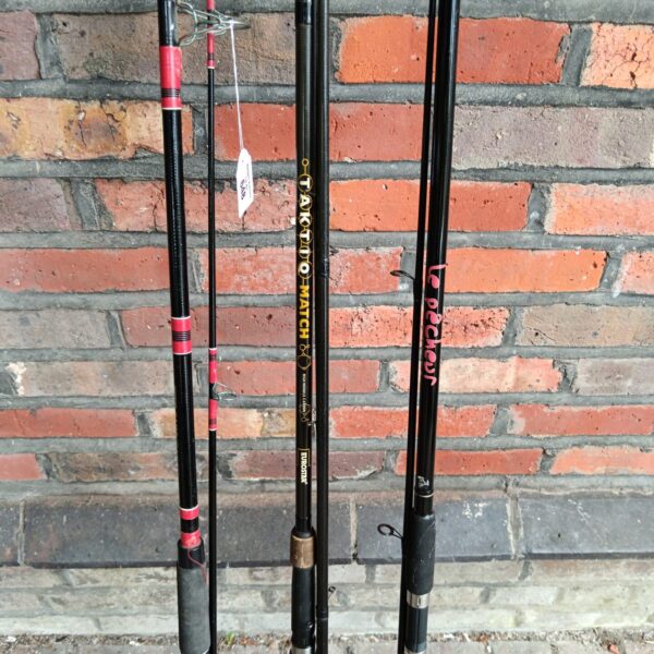 Lot of three fishing rods including Shakespeare, Taktiq and Le Pecheur.