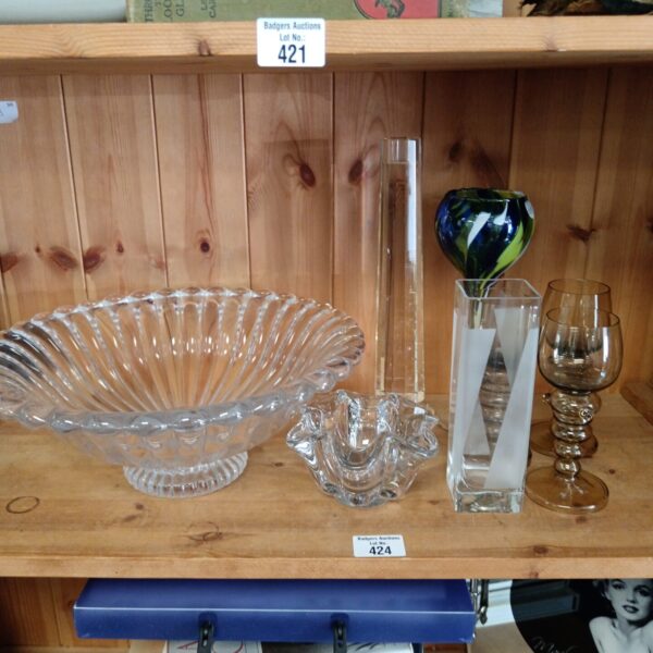 Vintage glass and crystal collection with large fruit bowl.