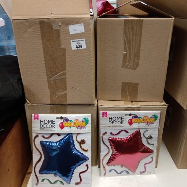 Four boxes of home decor balloon stickers stacked together.