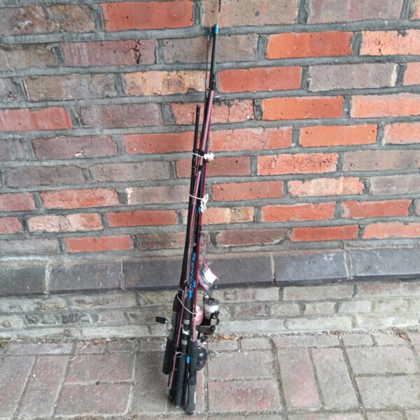 Bundle of four spinning fishing rods and reels for sale.