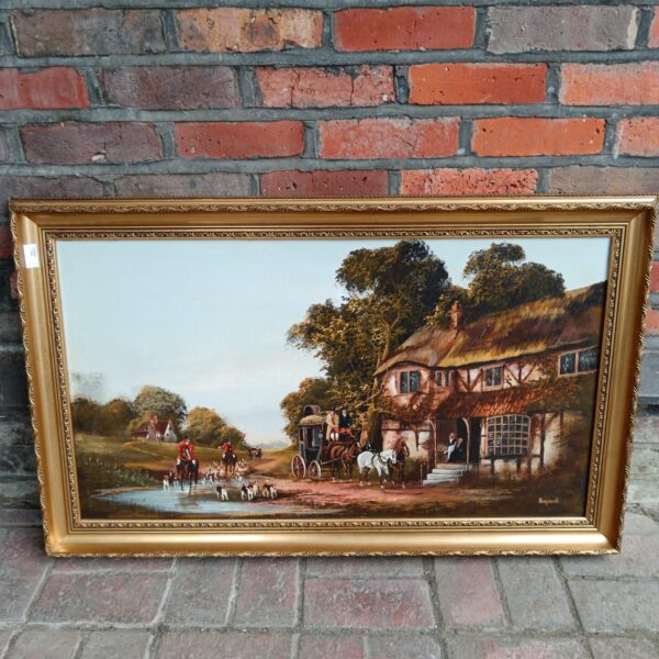 Large antique oil painting of a hunt scene signed Horsewell.