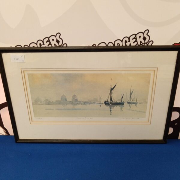 Signed limited edition Antony Pearce print of Thames barges on the river.