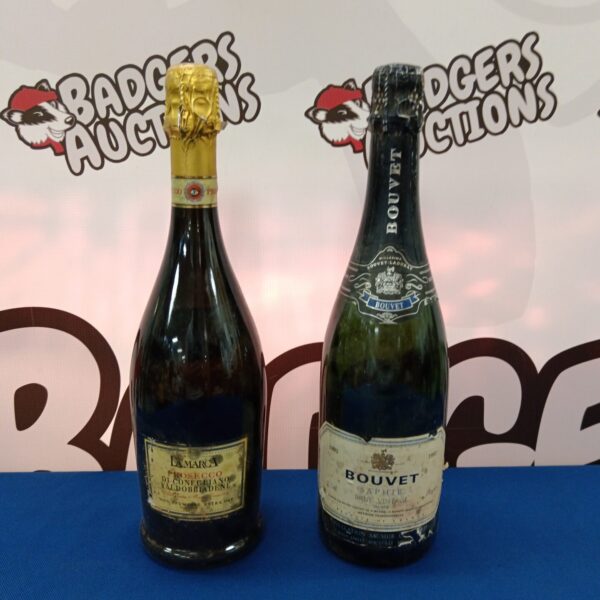 Vintage 1992 Bouvet Saphir champagne and Lamarca prosecco bottle lot.
