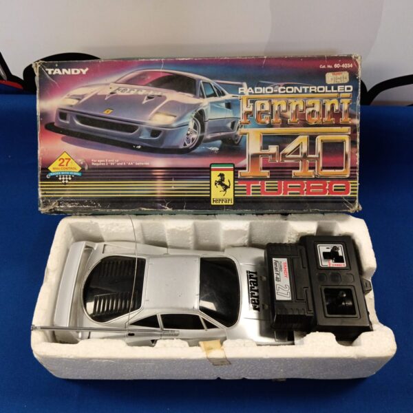 Vintage Tandy radio controlled Ferrari F40 RC car in box.