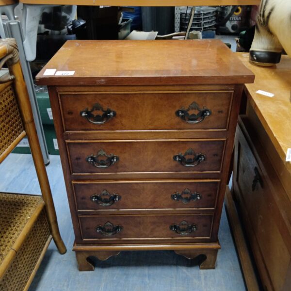Small burr walnut chest of drawers with three drawers.
