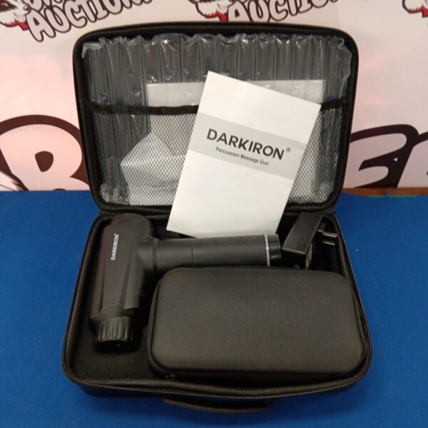 Darkiron massage gun in a black carrying case.