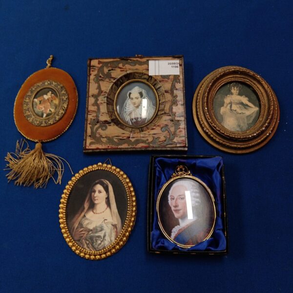 Antique Victorian miniature portrait collection, framed and decorative.