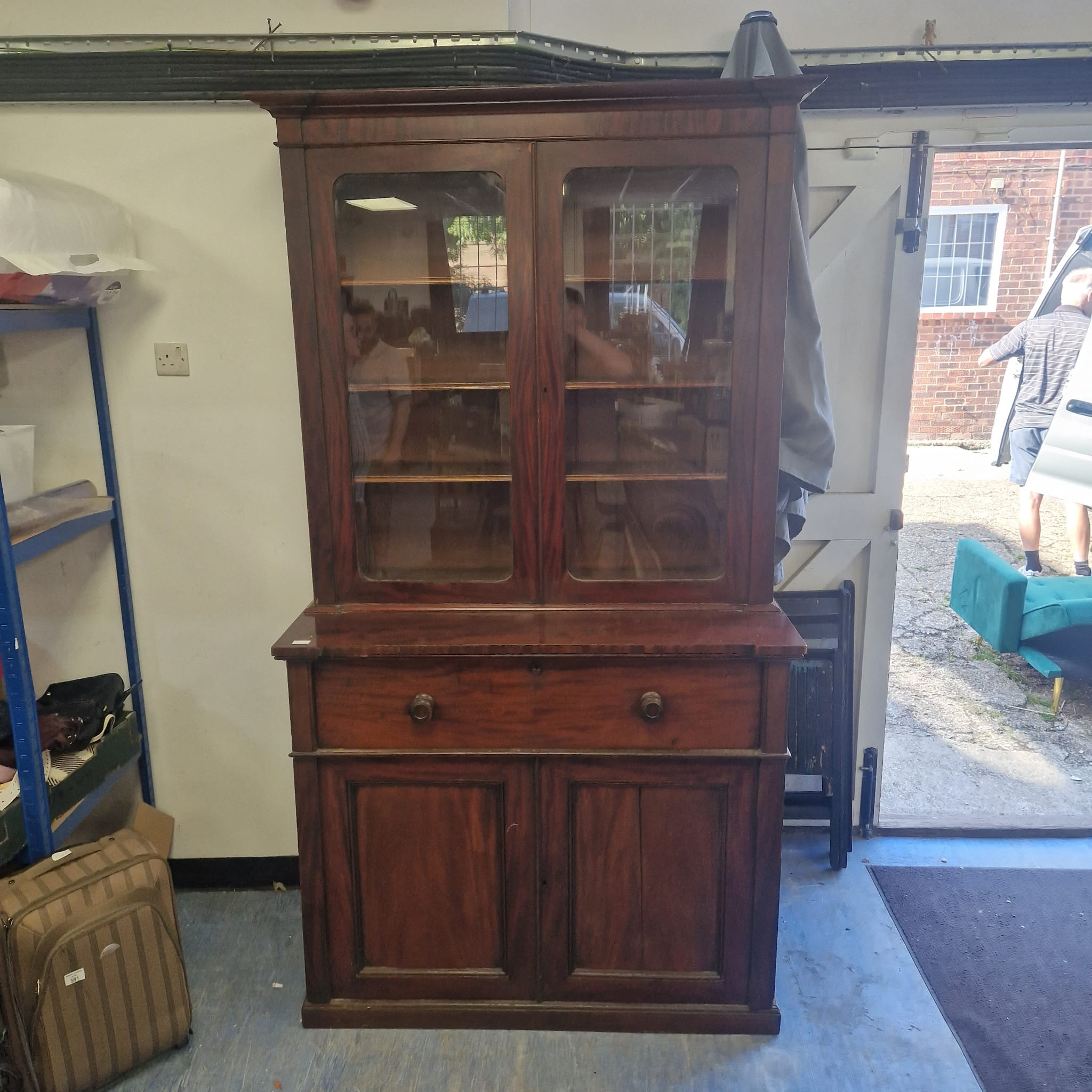 618 Dark wood Writing Desk Bookcase H87”/D22”/W48”