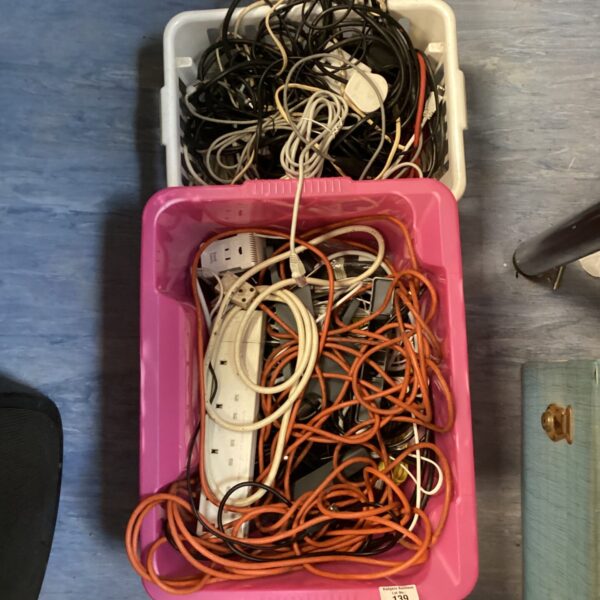 Mixed lot of extension leads and power cables for sale.