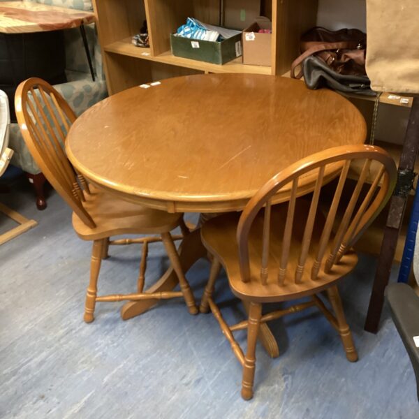 Vintage Vietnamese oak dining set with round table and chairs.