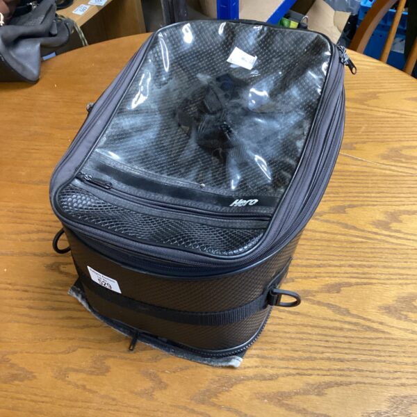 Black Hero motorcycle tank bag with clear top panel.