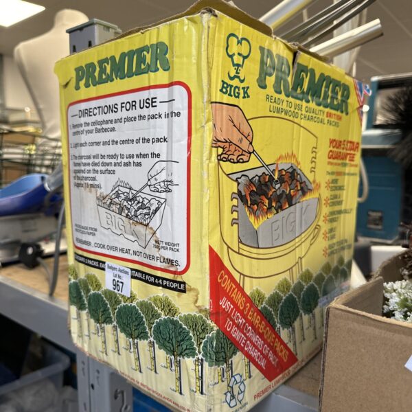 Unused box of Big K Premier charcoal BBQ packs.