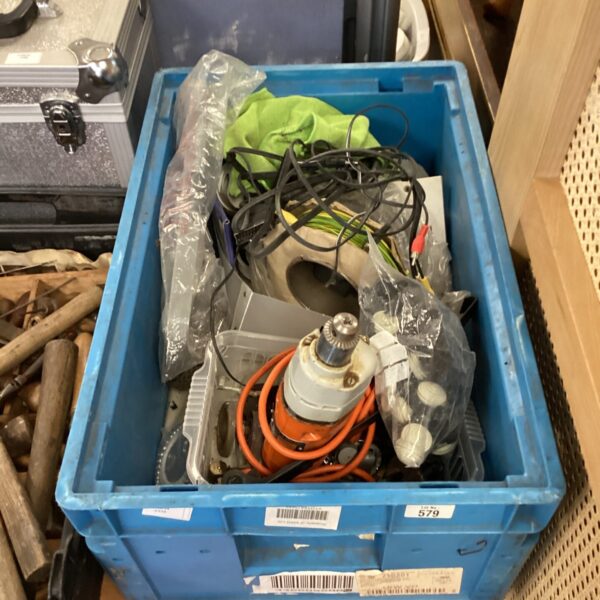 Mixed lot of tools and cables including a Black & Decker drill.