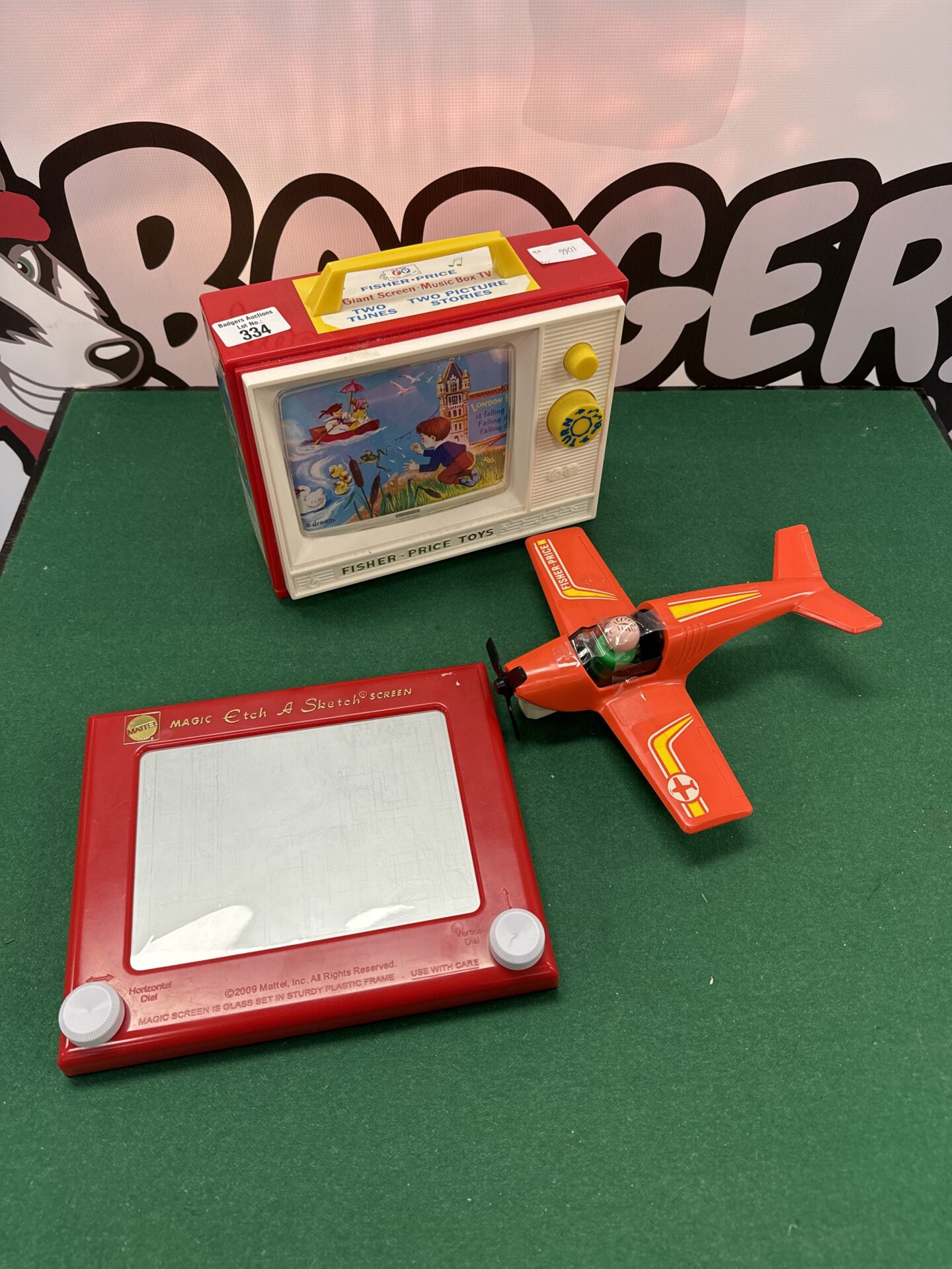 334 fisher price giant screen music box tv and plane with etch a sketch