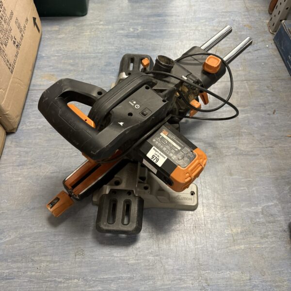 Front view of an Evolution chop saw for spares or repairs.