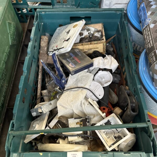 Assorted garden tools and hardware in a shed clearance lot.