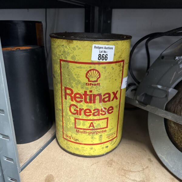 Vintage Shell Retinax grease tin, collectible automotive memorabilia.