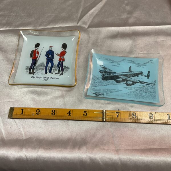 Vintage glass pin tray depicting a Royal Welch Fusiliers soldier.
