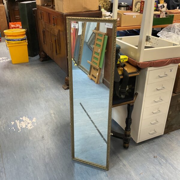Ornate vintage gilt framed long mirror for home decor.