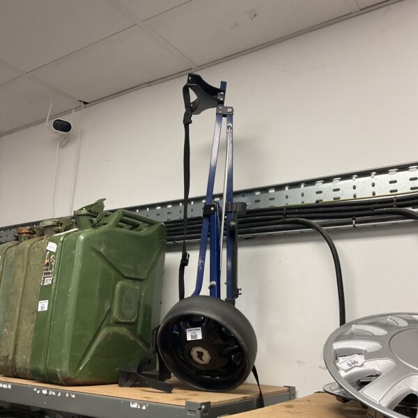 Blue Javelin 3 golf trolley with a folding design.