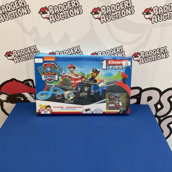 Paw Patrol Chase and Marshall racetrack playset, colourful toy for kids.