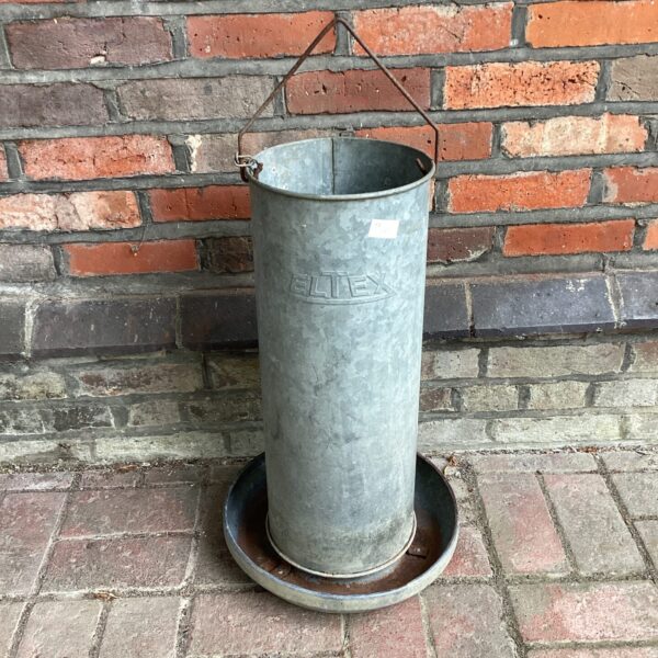 Vintage Eltex galvanised chicken feeder for poultry.