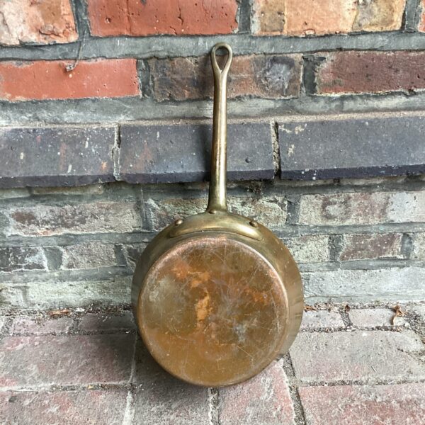 Vintage Helvetia copper cooking pan with patina.