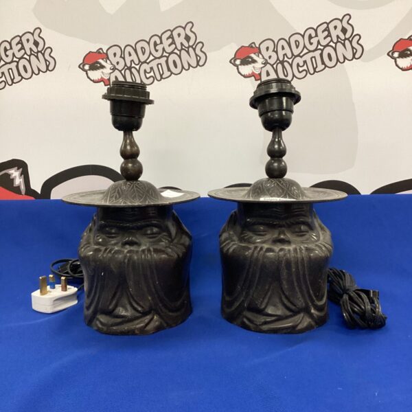 Vintage bronze Chinese wise man table lamps, detailed sculpting.