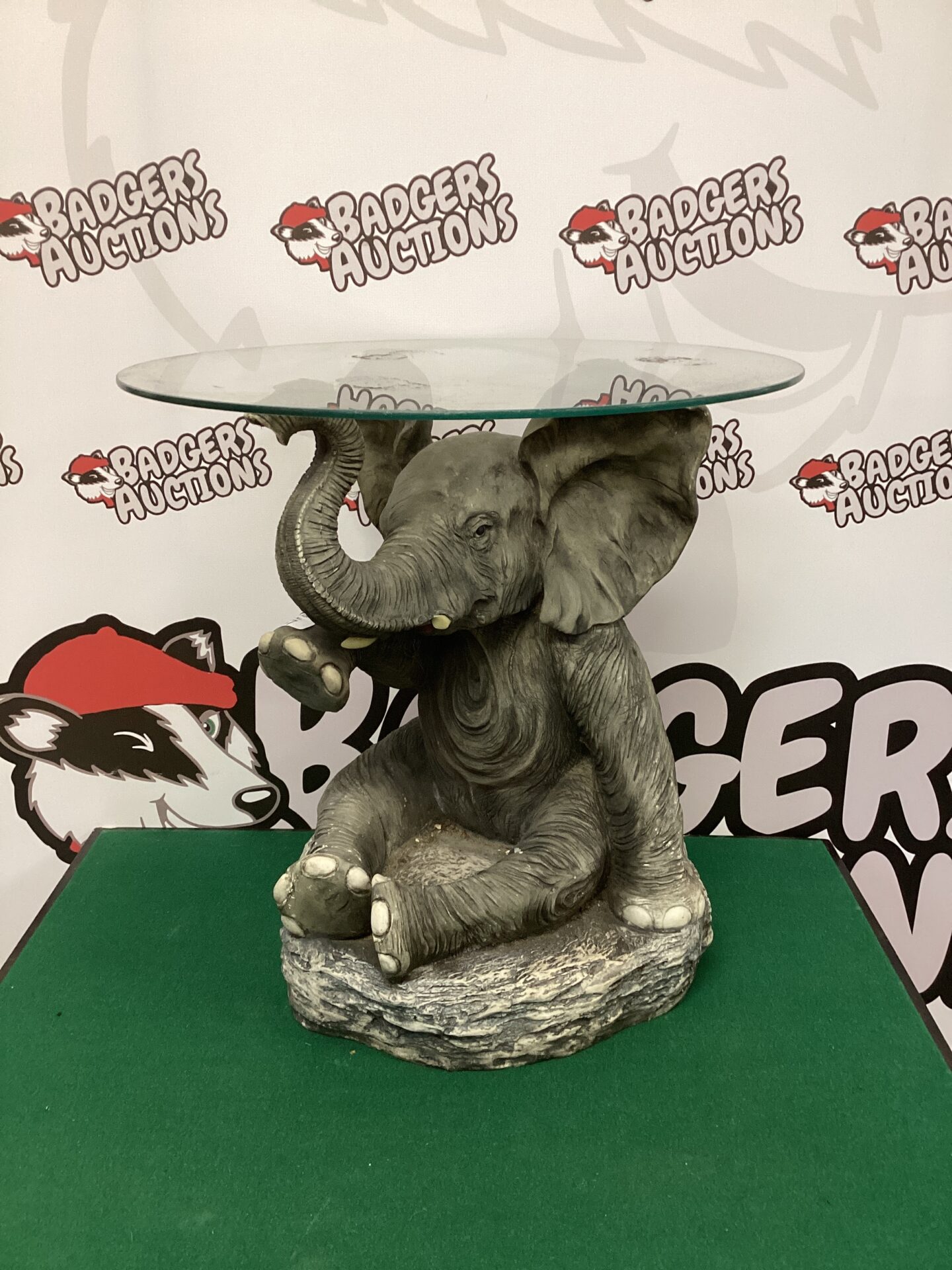 057 Glass topped elephant wine table signed crosa