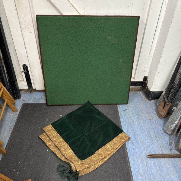 Vintage green felt bridge table cloth with gold trim.