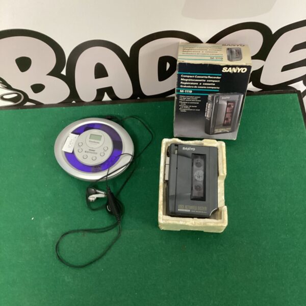 Vintage Sanyo compact cassette recorder with Goodmans CD player.