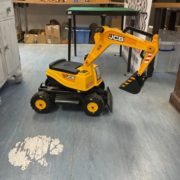 Yellow JCB kids digger toy for construction play.