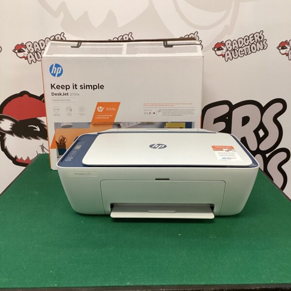 HP Deskjet 2721e all-in-one printer, a compact home office device.