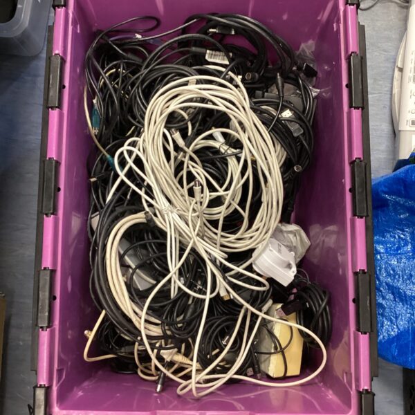 Large mixed cable lot with assorted power and network connections.