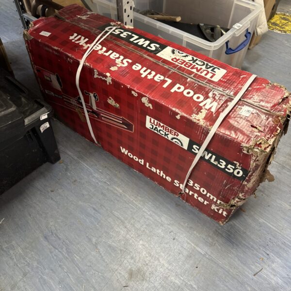 Lumberjack SWL350 wood lathe starter kit with damaged box.