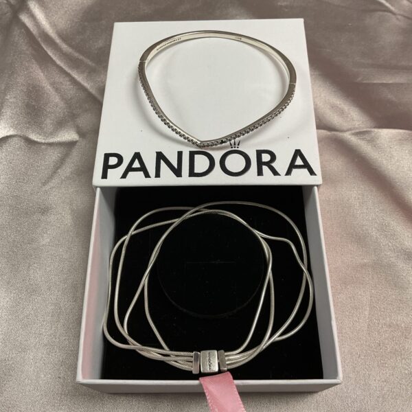 Two silver Pandora bracelets, ideal for adding charms.