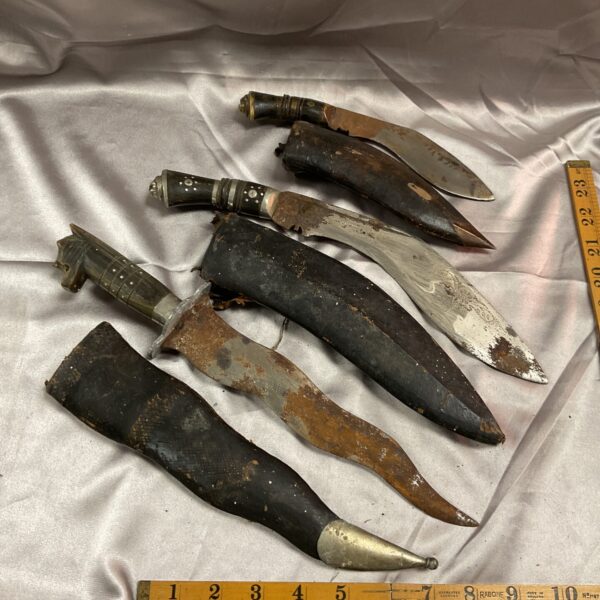 Vintage Indian kukri knives and hunting dagger lot for collectors.