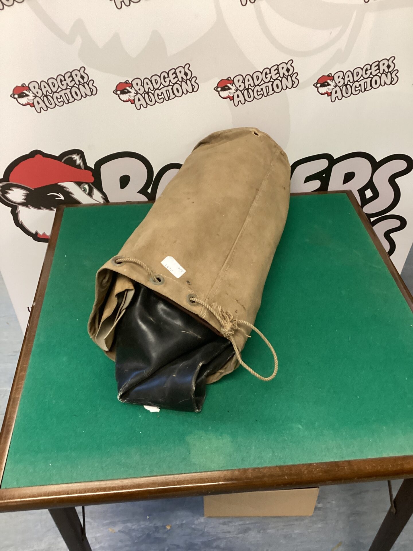 543 WWII military kit bag with leather off cuts