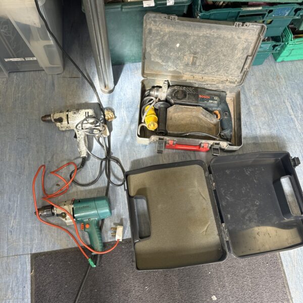 Vintage corded drill lot with a Bosch 110v drill.