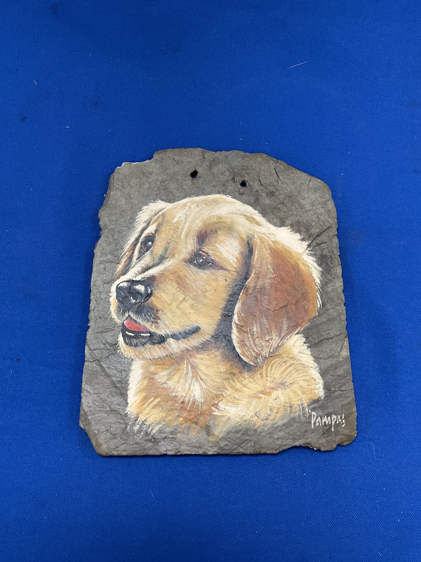 804 Oil painting on slate of golden Labrador retriever by pampas