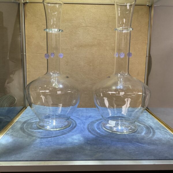 Pair of vintage chiseled glass vases for home decor.